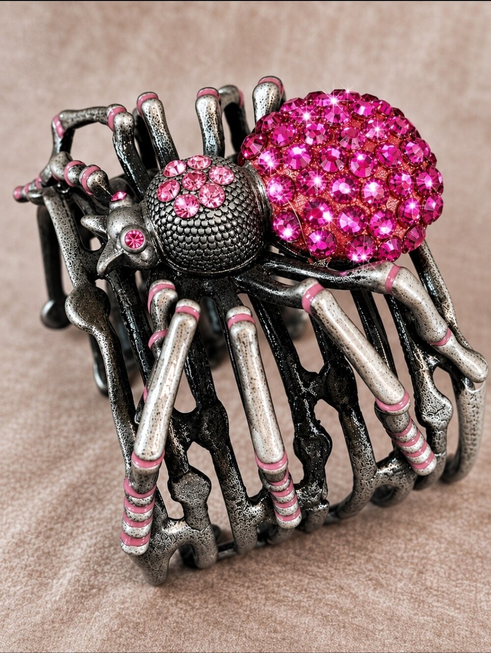 Halloween Spider Cuff Bracelet Pewter Swarovski Elements Dark Rose Dark Pink NEW